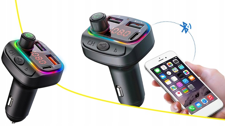 Transmiter bluetooth samochodowy FM USB szybka ładowarka samochodowa