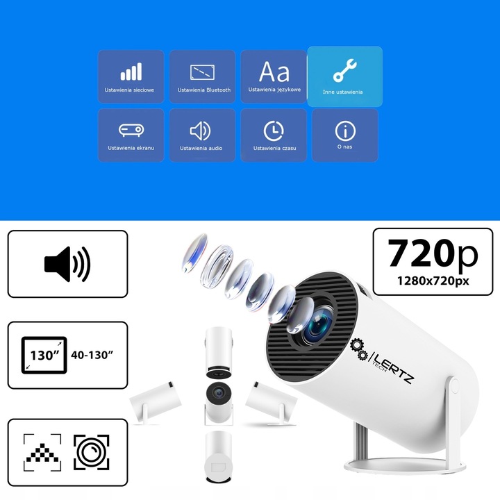 Projektor ANDROID rzutnik 4K WIFI PRZENOŚNY SMART FULL HD HY300 PRO LERTZ