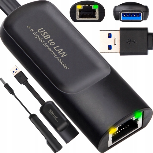 PRZEJŚCIÓWKA GIGABIT KARTA SIECIOWA ADAPTER LAN RJ45 2500M 2.5GbE USB TYP A