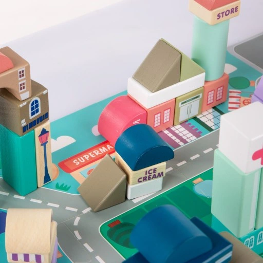 DREWNIANE KLOCKI ZESTAW DROGA MIASTO AUTA 115 ELEMENTÓW MATA PUZZLE