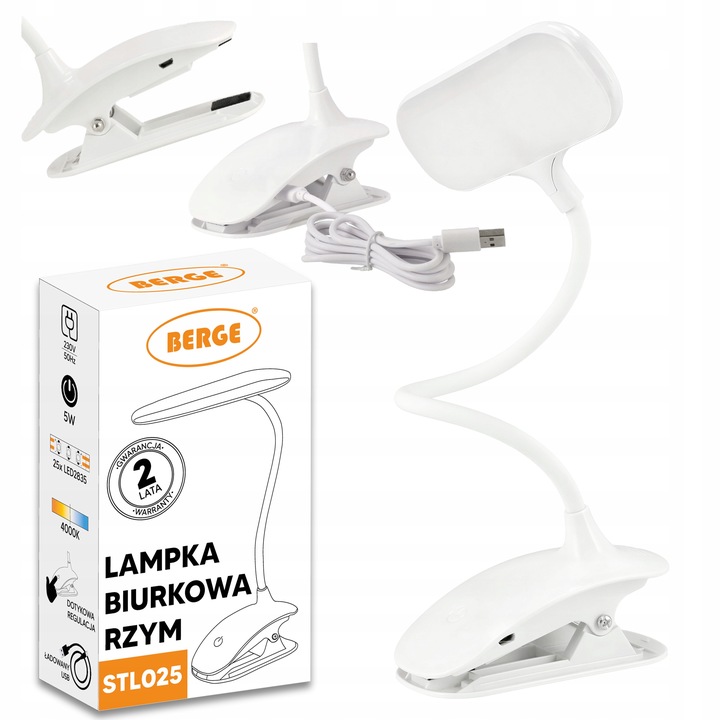 Lampka Na Biurko Biurkowa Na Klips LED 5W Ściemniana z Klipsem Na USB