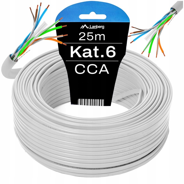 KABEL PRZEWÓD SIECIOWY LAN SKRĘTKA RJ45 UTP KAT.6 CAT.6 25M SZYBKI LANBERG