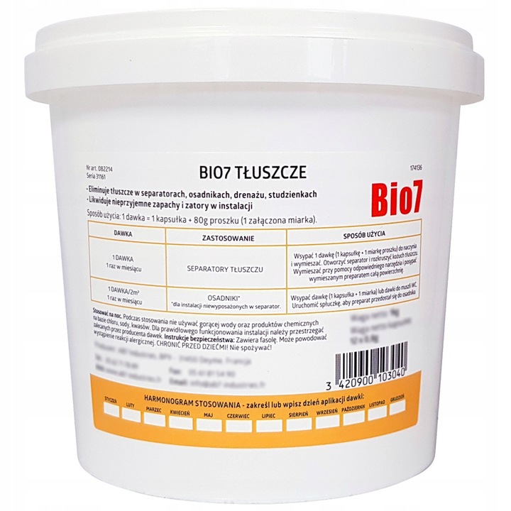 BIO7 TŁUSZCZE ODTŁUSZCZANIE Oczyszczalni LIPAZA USUWA TŁUSZCZ 1KG