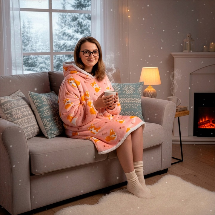 CIEPŁA BLUZA OVERSIZE 2W1 DŁUGA KOCOBLUZA KOCOSZLAFROK CIEPŁY KOC