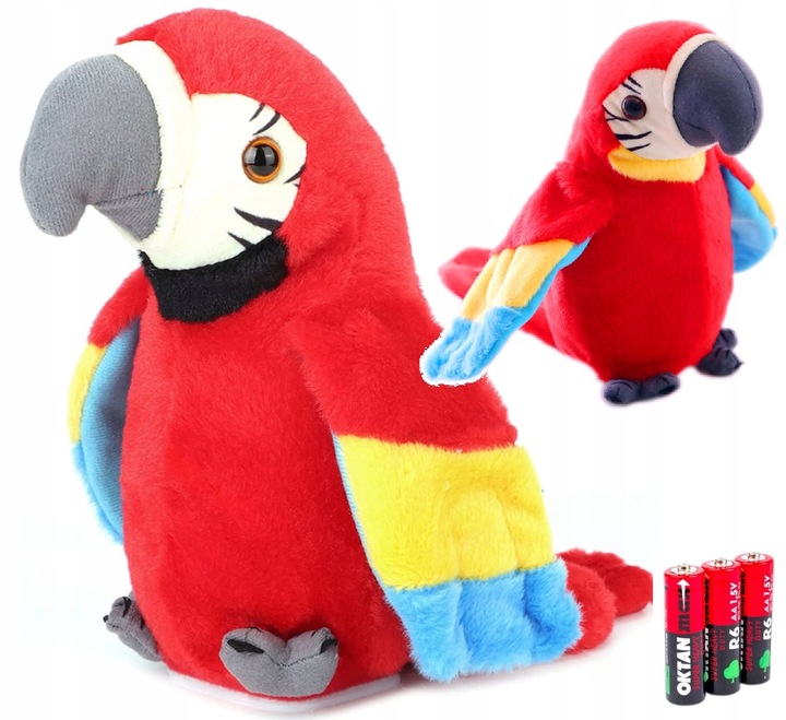 Interaktywna Gadająca Papuga Tańczy Powtarza Zdania Przedrzeźniacz +Baterie