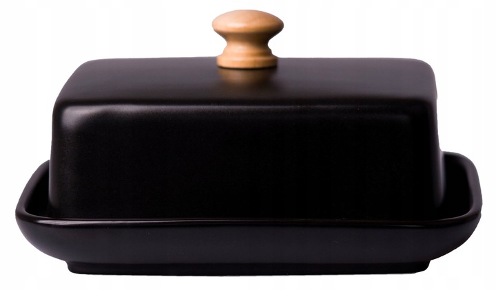 NOWOCZESNA MASELNICZKA MASELNICA POJEMNIK NA MASŁO Z POKRYWKĄ CZARNA+BAMBUS