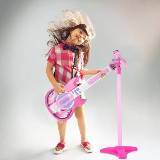 GITARA ELEKTRYCZNA ROCKOWA Z MIKROFONEM NA STATYWIE KARAOKE DLA DZIECI