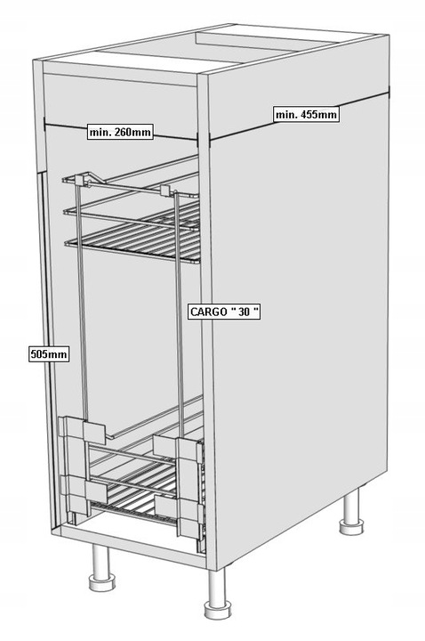 Kosz cargo 30cm 2p. 300 z systemem jezdnym cichy domyk Variant Multi