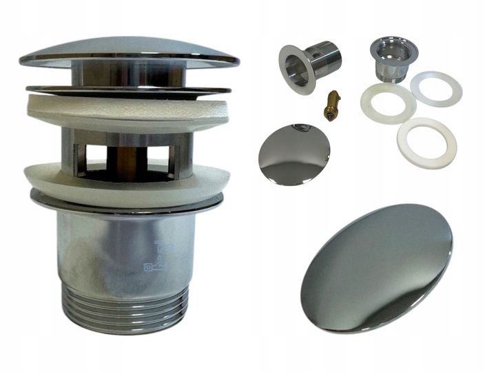 KOREK KLIK KLAK DO UMYWALKI CHROM AUTOMAT MOSIĘŻNY Z PRZELEWEM SREBRNY