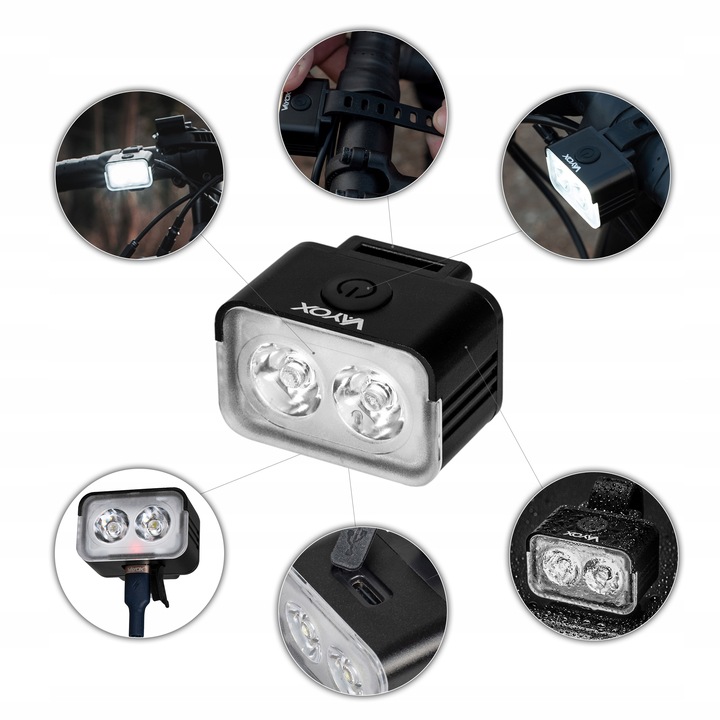 LAMPKA ROWEROWA PRZÓD NA KIEROWNICE ŚWIATŁO LED OŚWIETLENIE ROWER USB VAYOX
