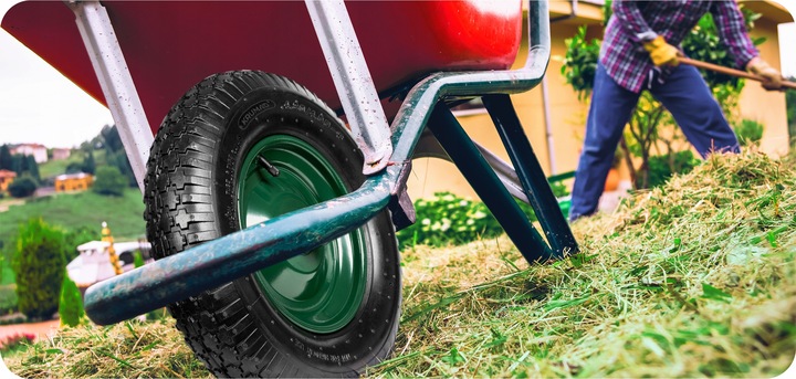 KOŁO KÓŁKO DO TACZKI TACZEK MOCNE Z DĘTKĄ POMPOWANE 4.80/4.00-8 + OŚKA