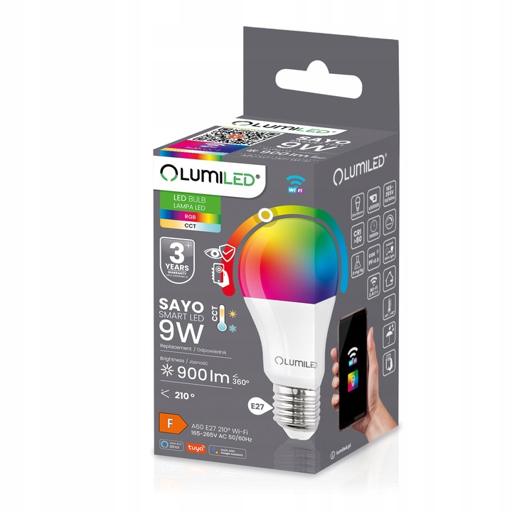 Żarówka LED E27 A60 9W = 60W RGB TUYA Ściemnialna Inteligentna WiFi
