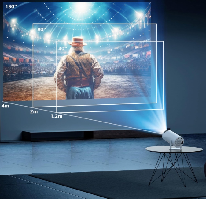 PROJEKTOR RZUTNIK ANDROID TV WIFI MINI 4K PRZENOŚNY SMART GŁOŚNIK OBROTOWY