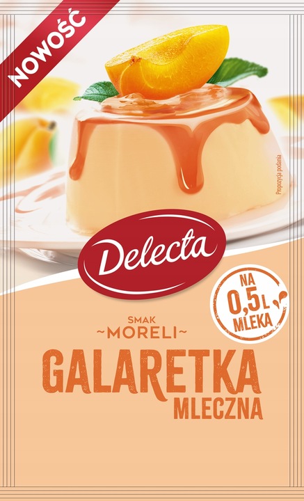 Galaretka mleczna Delecta banan, gruszka, morela, malina, śmietanka