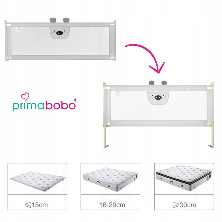 PRIMABOBO Barierka ochronna do łóżka MIŚ 180cm SKŁADANA, dla dzieci