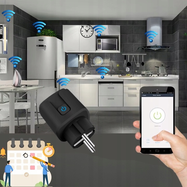 Gniazdo Gniazdko WiFi Smart Tuya Watomierz Pomiar Czarne Baron 16A