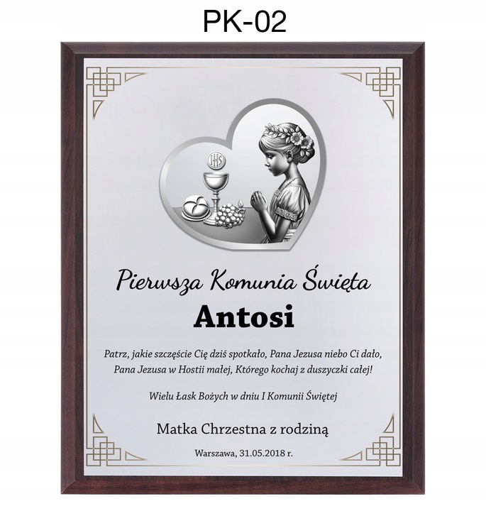 OBRAZEK PAMIĄTKA PIERWSZEJ KOMUNII ŚWIĘTEJ PREZENT NA KOMUNIĘ Z GRAWEREM