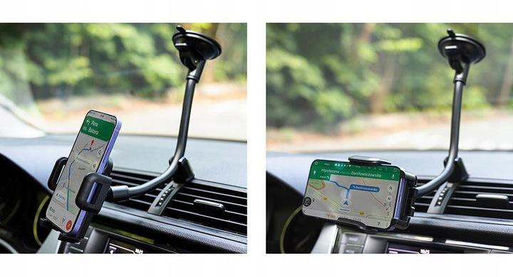 ZESTAW ŁADOWARKA 4xUSB 7A UCHWYT DO SZYBY DŁUGI ELASTYCZNY PODPÓRKA