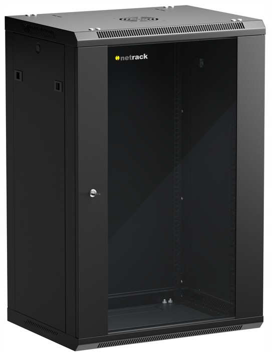Szafa wisząca RACK 19" 18U, 450mm, Netrack F-Line, czarna, drzwi szklane
