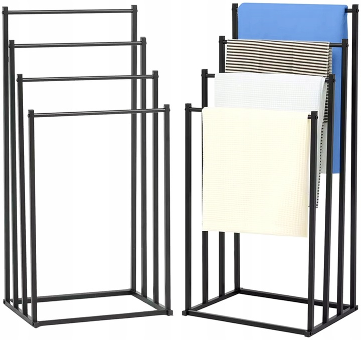 Stojak na Ręczniki Wieszak Łazienkowy Metalowy Stojący 4 Poziomy Czarny