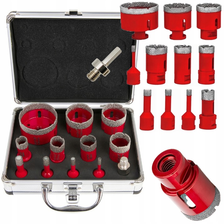 WIERTŁA DIAMENTOWE OTWORNICE DO GRESU 6-68MM ZESTAW OTWORNIC W WALIZCE 12EL