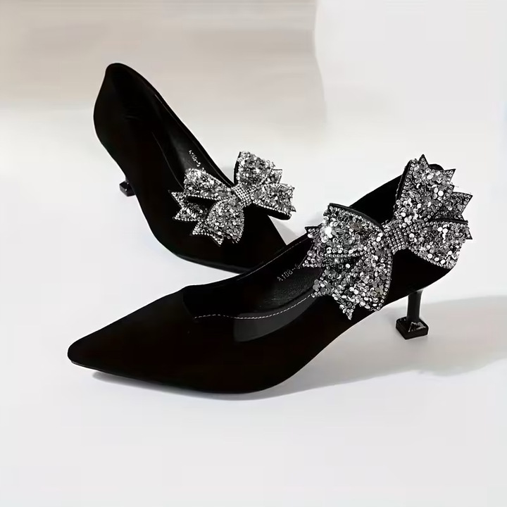 Klipsy do butów kokardy srebrne cyrkonie glamour eleganckie para dB51