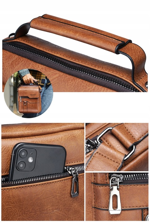 SASZETKA MĘSKA NA RAMIĘ DO RĘKI TORBA KIESZEŃ LISTONOSZKA BRĄZ CZARNY