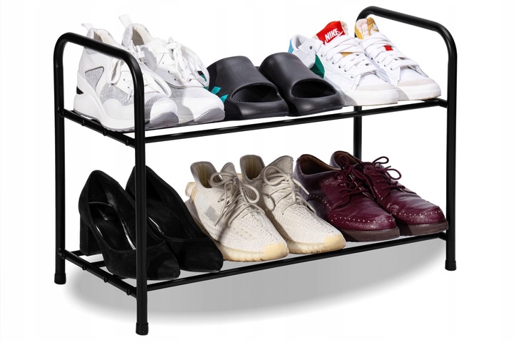 PÓŁKA STOJAK REGAŁ SZAFKA NA BUTY OBUWIE METALOWY CZARNY 2 PÓŁKI