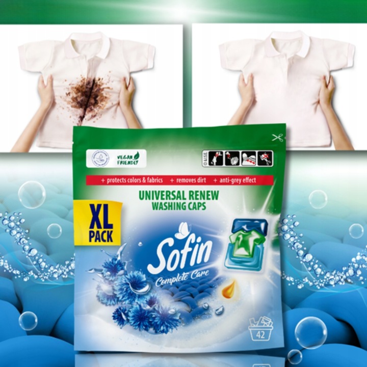 Sofin Kapsułki do Prania Białego i Jasnego Vegan Ochrona Kolorów XL 42szt