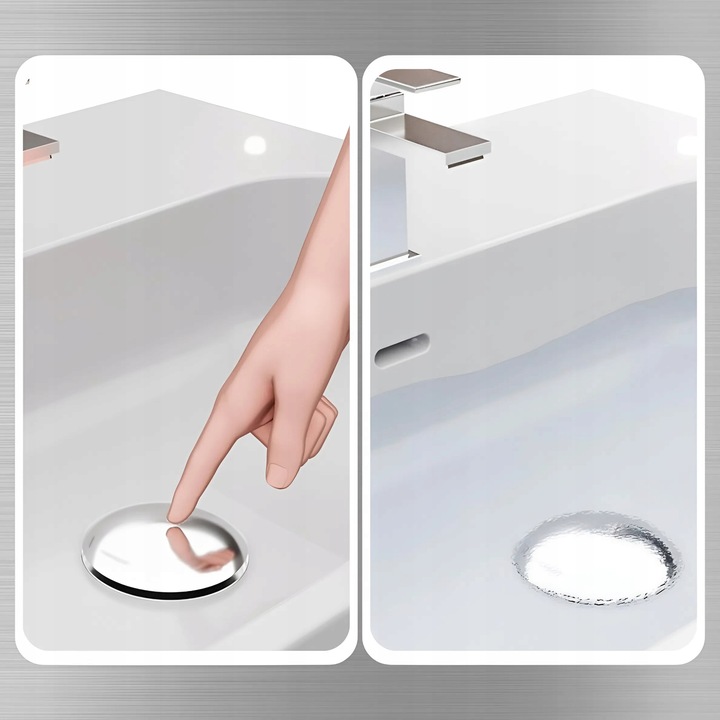 KOREK UMYWALKOWY AUTOMATYCZNY KLIK KLAK AUTO BEZ PRZELEWU SREBRNY