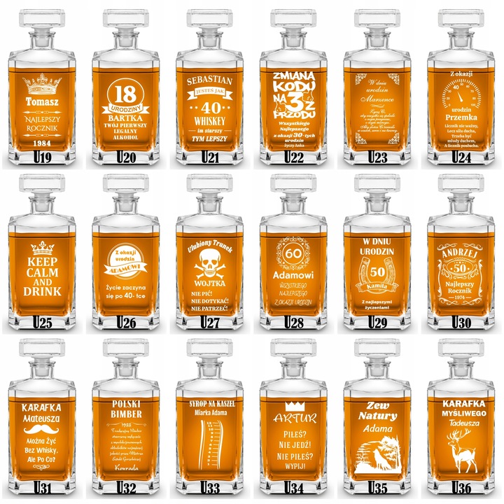 KARAFKA 4 SZKLANKI DO WHISKY i 4 kieliszki Z GRAWEREM na Prezent