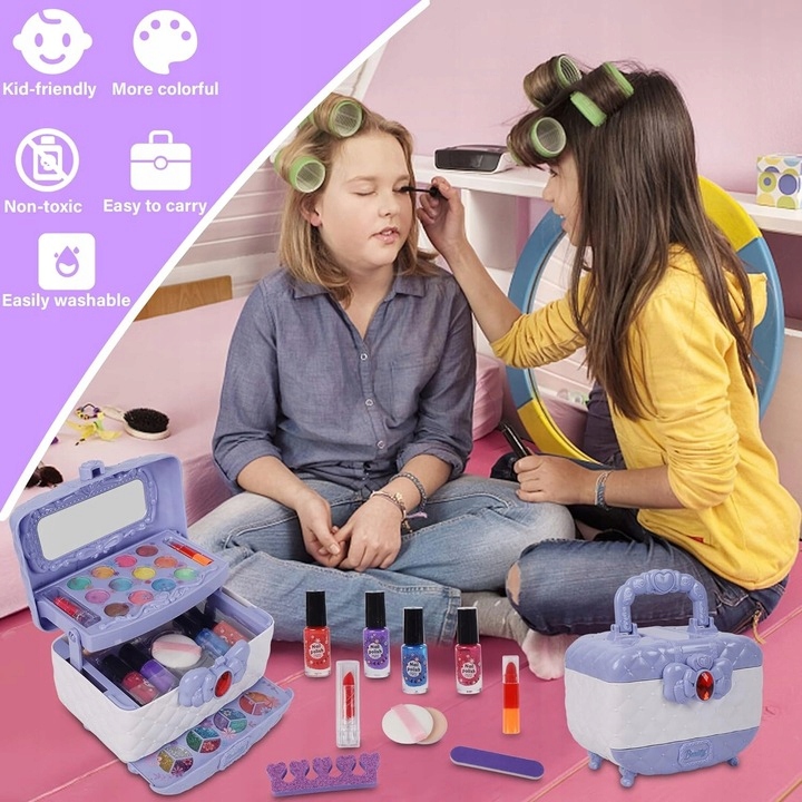 KUFER KOSMETYKÓW DO MAKIJAŻU I PAZNOKCI CIENIE,ZESTAW DLA MAŁEJ KSIĘŻNICZKI