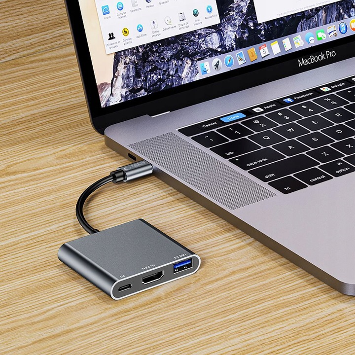 ADAPTER HUB HDMI 4K THUNDERBOLT 3 TYPE-C 100W DO MACBOOK PRO AIR M1 M2 M3