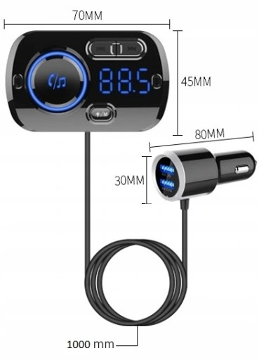 TRANSMITER BLUETOOTH FM SAMOCHODOWY SZYBKA ŁADOWARKA 2x USB AUX