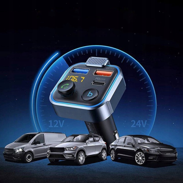 Transmiter samochodowy Transmiter Bluetooth FM Ładowarka 3xUSB Adapter