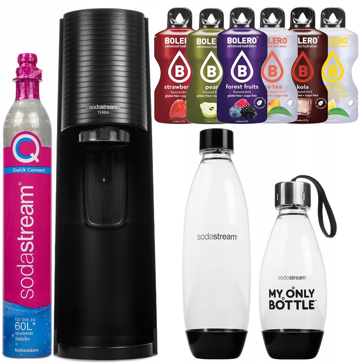 SATURATOR DO WODY SODASTREAM TERRA CZARNY 2 BUTELKI NABÓJ CO2 + 6