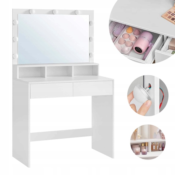 Toaletka kosmetyczna Z LUSTREM I OŚWIETLENIEM LED 2 szuflady 3