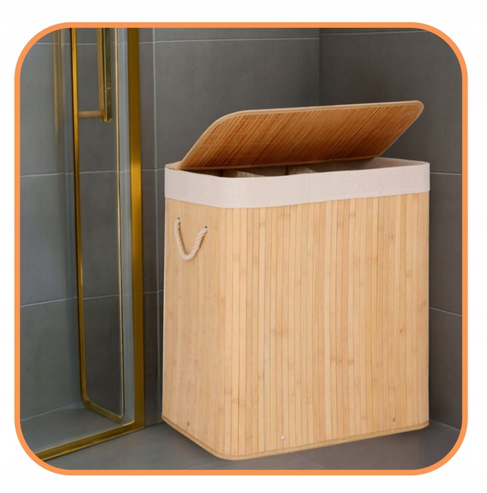 KOSZ BAMBUSOWY NA PRANIE BIELIZNĘ Z POKRYWĄ POJEMNIK DUŻY 150L BAMBUS