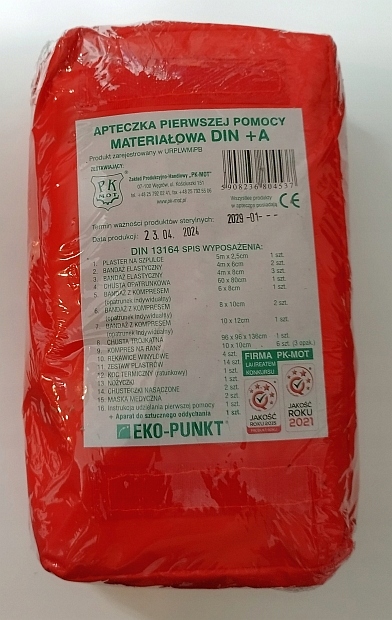 APTECZKA SAMOCHODOWA 41 elementów CAŁA EUROPA norma DIN13164:2022 +ustnik