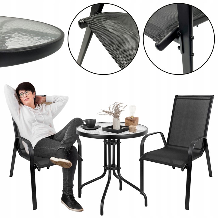 MEBLE OGRODOWE KOMPLET STÓŁ KRZESŁA MEBLE NA BALKON TARAS BERGAMO 60