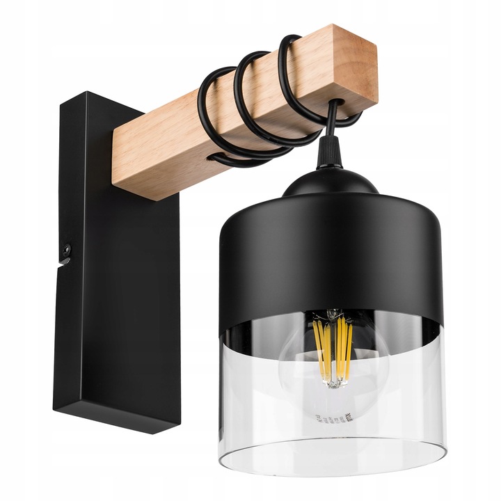 Kinkiet Czarny Lampa Ścienna Nowoczesna Loft Drewniana E27 LEDLUX 60W