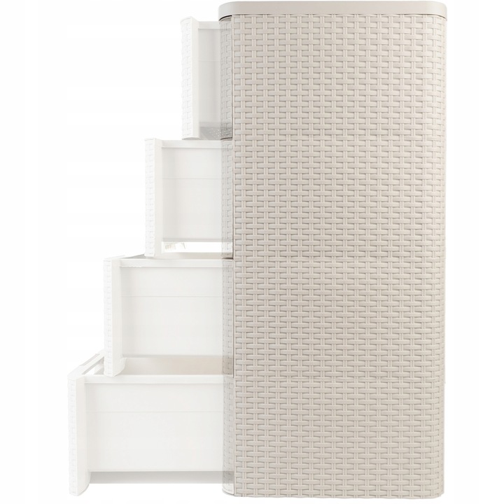 CURVER REGAŁ Z 4 SZUFLADAMI SZAFKA KOMODA ŁAZIENKOWY RATTAN KREMOWY