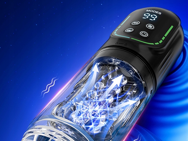 masturbator męski z 3 pompkami i 7 ruchami obrotowymi, wibrujący i ssący