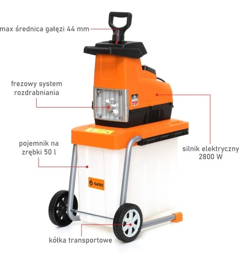 Rozdrabniacz do gałęzi, Rębak frezowy 2800W + Pojemnik na zrębki