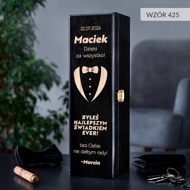 PODZIĘKOWANIE DLA ŚWIADKA PREZENT DLA ŚWIADKA DREWNIANA SKRZYNKA NA WINO