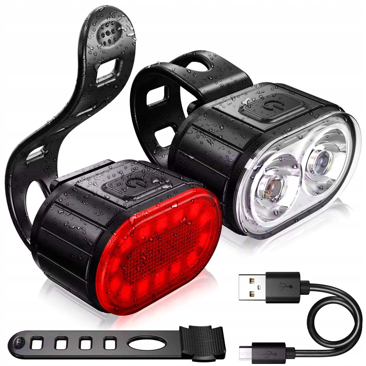 LAMPKA ROWEROWA OŚWIETLENIE LED NA ROWER KIEROWNICĘ PRZÓD + TYŁ NA USB MOC