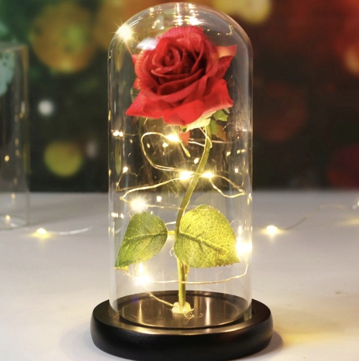 WIECZNA RÓŻA W SZKLE LED PREZENT NA DZIEŃ BABCI KOBIET WALENTYNKI GRAWER