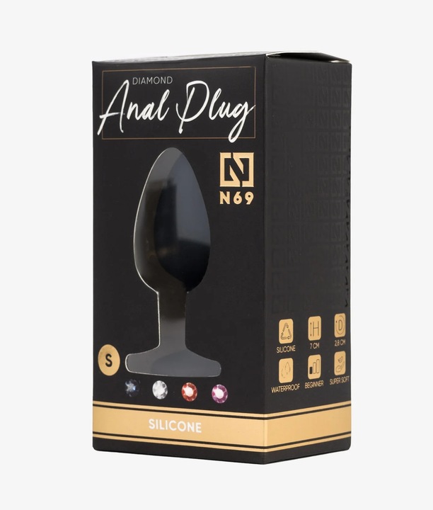 N69 korek analny silikonowy S czarny kryształek