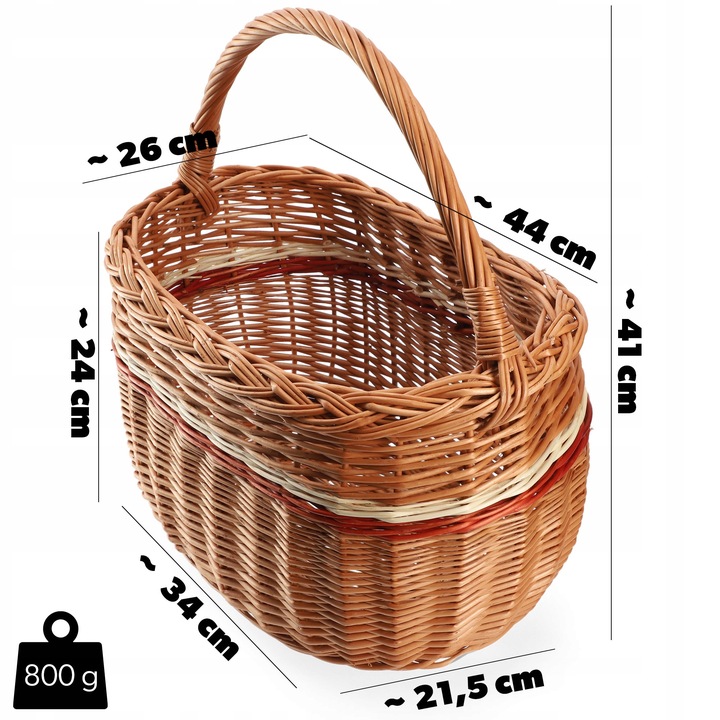KOSZ WIKLINOWY KOSZYK NA GRZYBY ZAKUPY PIKNIK OWOCE Z WIKLINY DUŻY EKO