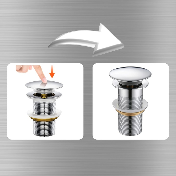 KOREK UMYWALKOWY AUTOMATYCZNY KLIK KLAK AUTO BEZ PRZELEWU SREBRNY